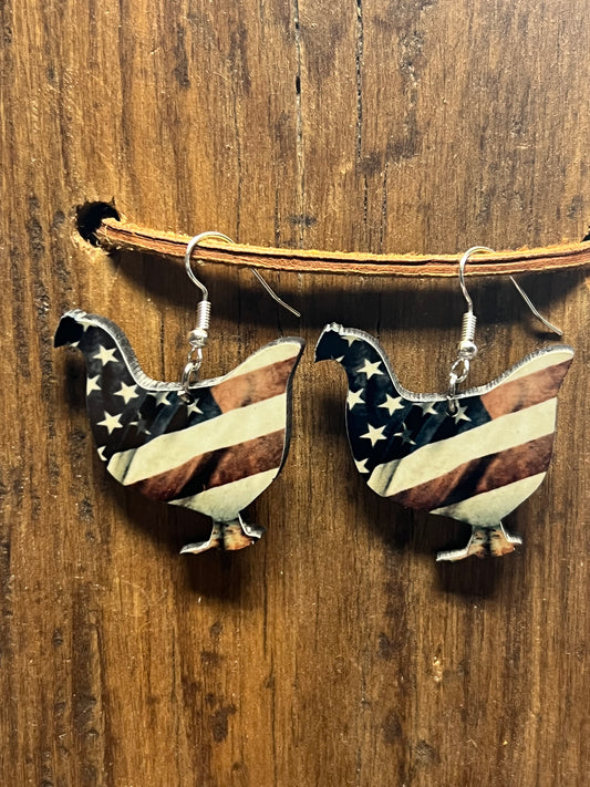 Americana Chicken Wood Earrings