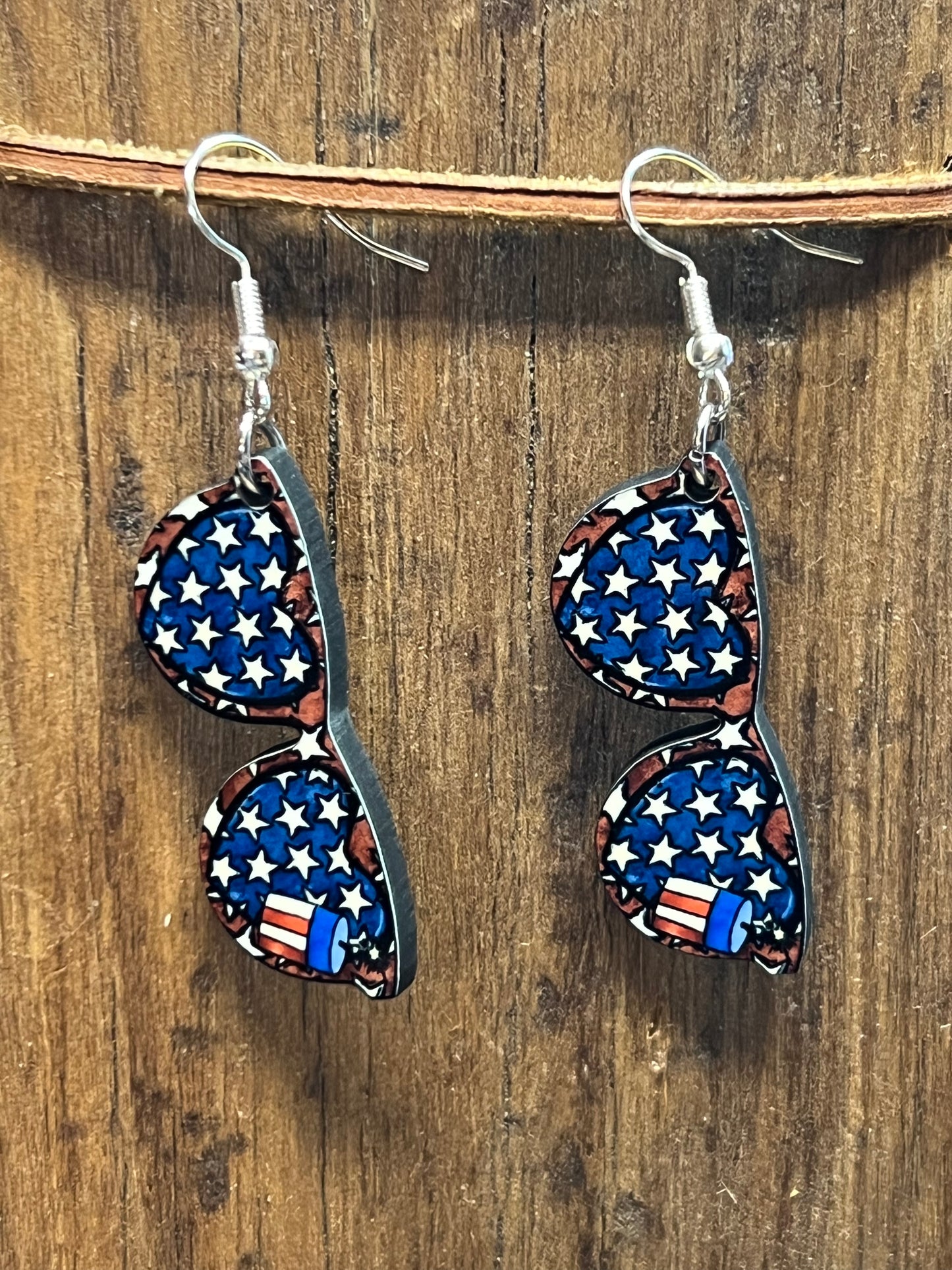 4th of July Sunglasses Wood Earrings