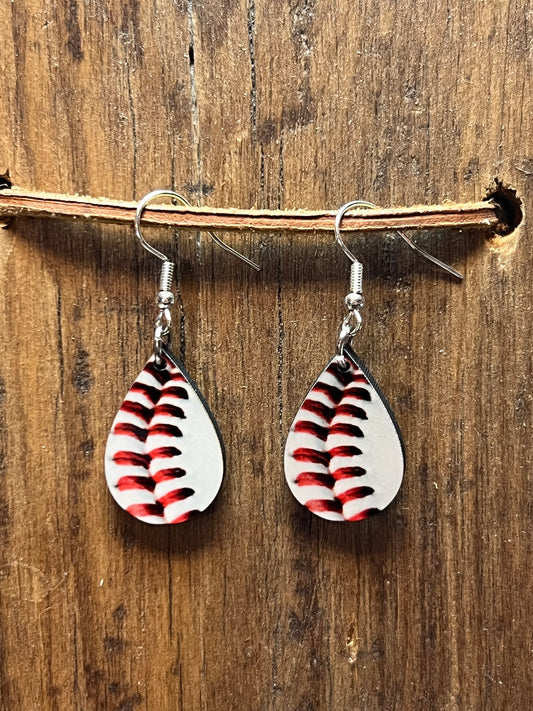 Mini Baseball Wood Earrings