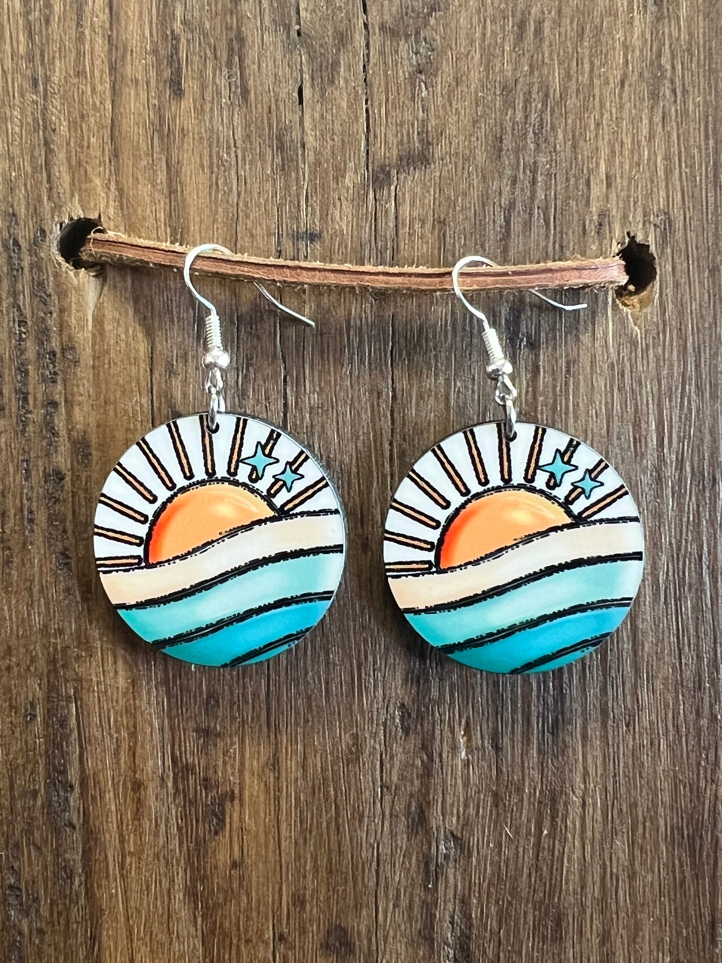 BOHO Sun and Waves Wood Earrings