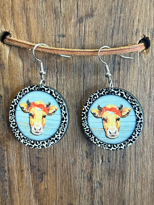 Cow Wood Earrings