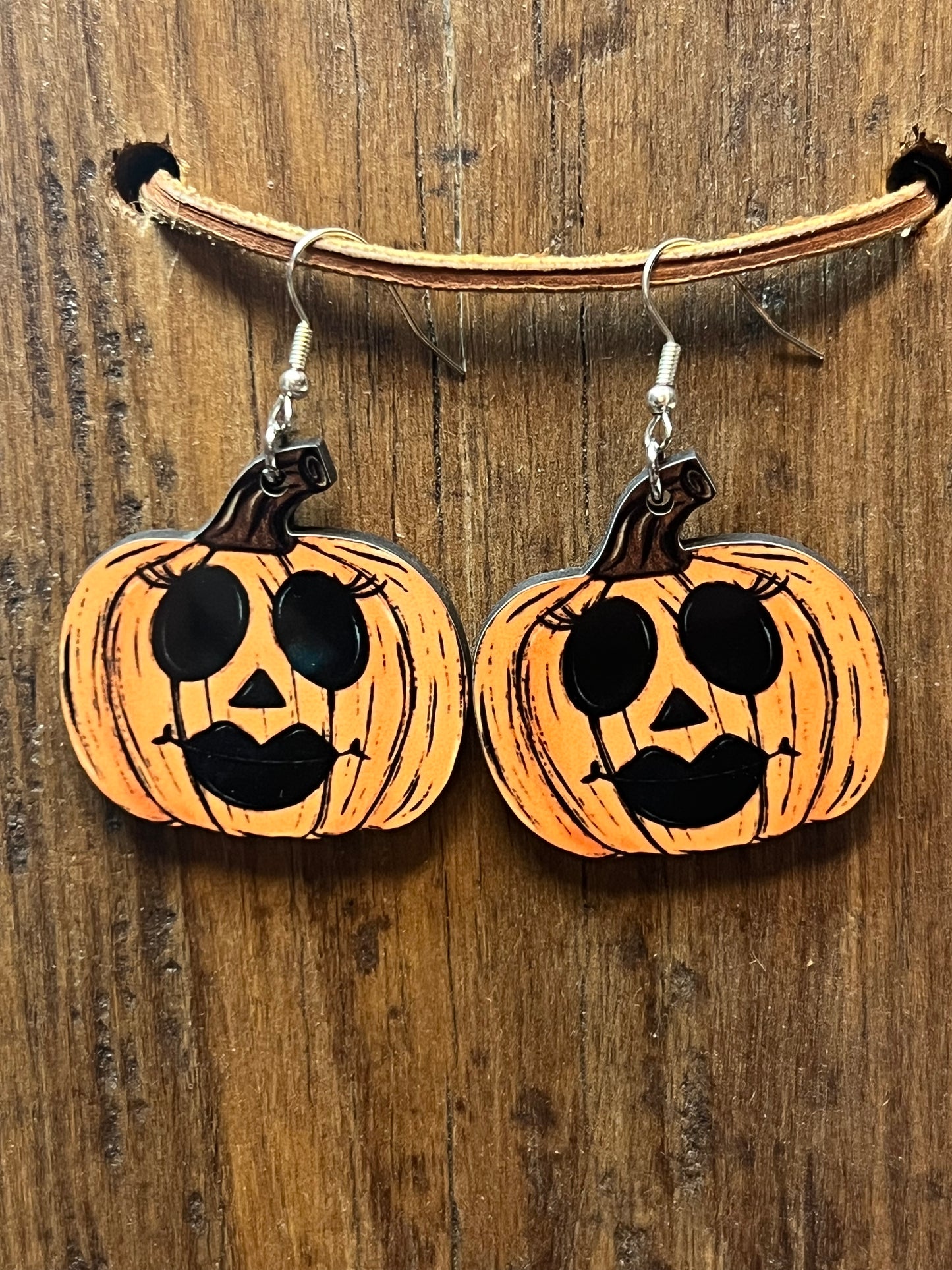 Jack-O-Lantern Wood Earrings