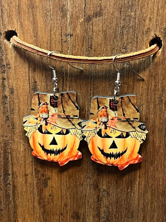 Halloween Scarecrow Wood Earrings