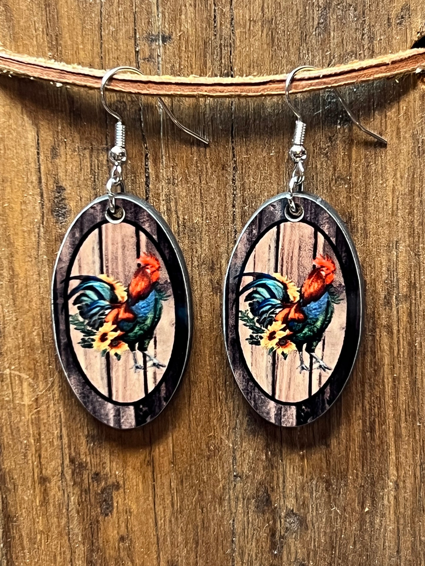 Rooster Wood Earrings