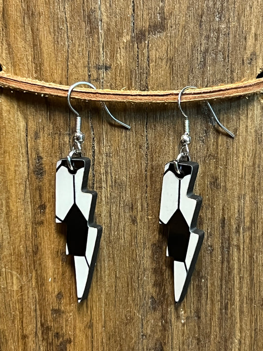 Soccer Lightening Bolt Wood Earrings