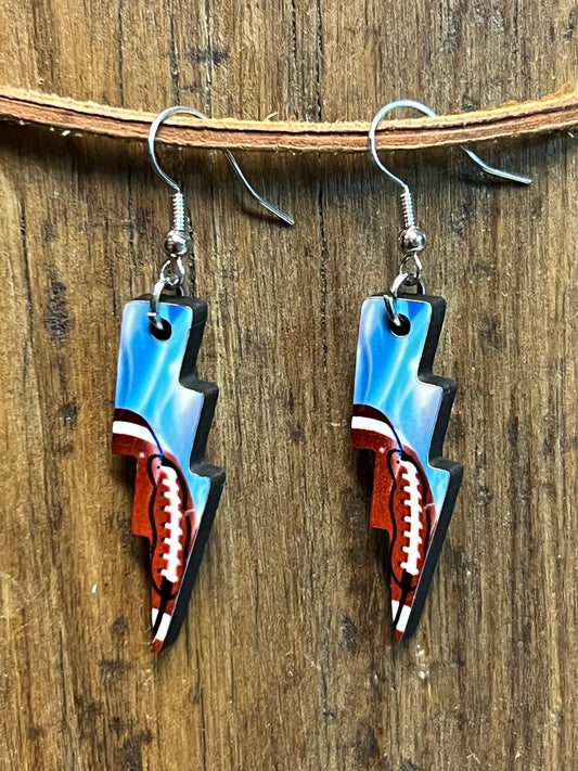 Football Lightening Bolt Wood Earrings