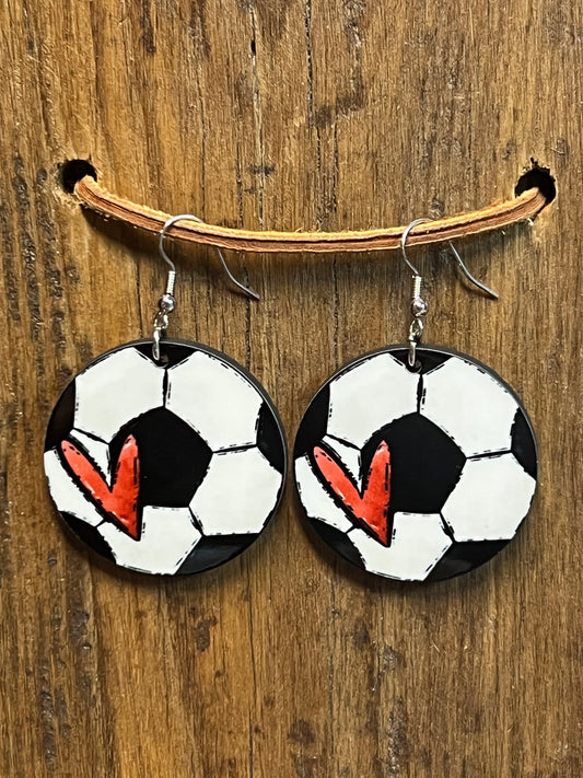 Soccer with Heart Wood Earrings