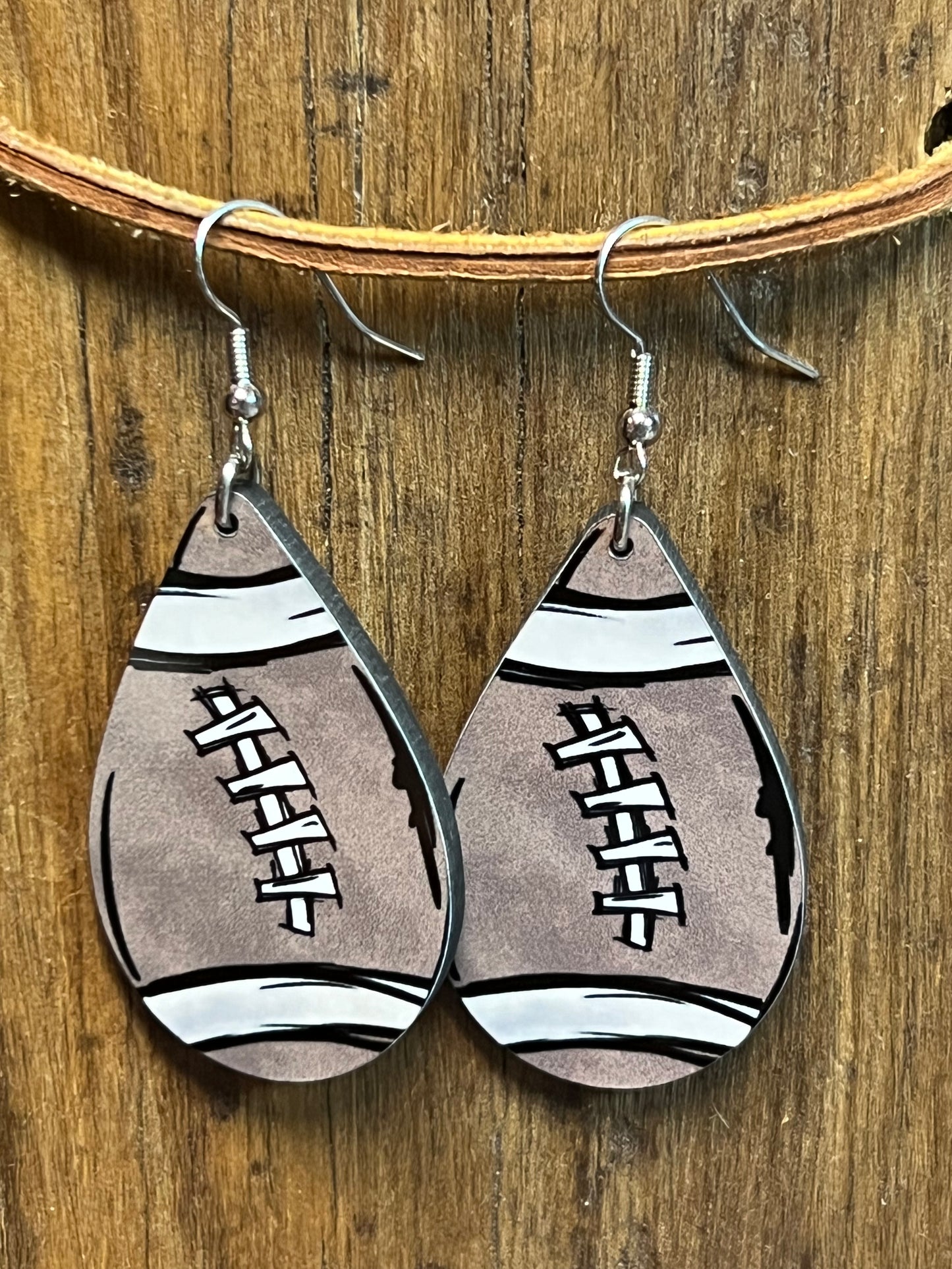 Football Wood Teardrop Earrings