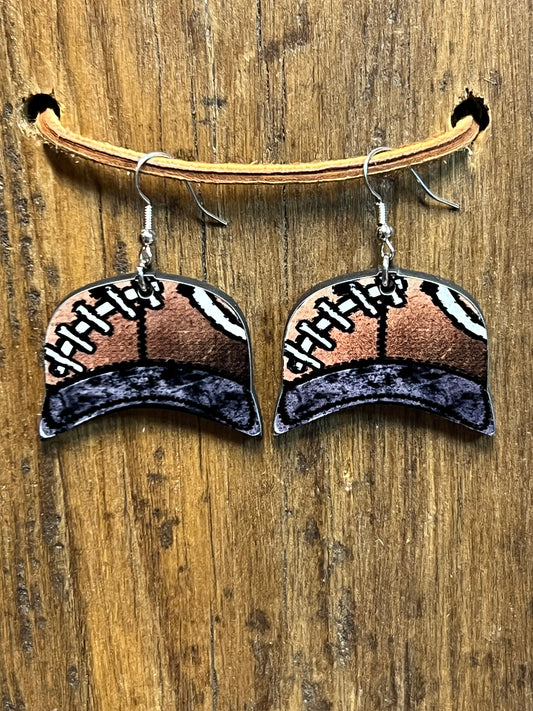 Football Cap Wood Earrings