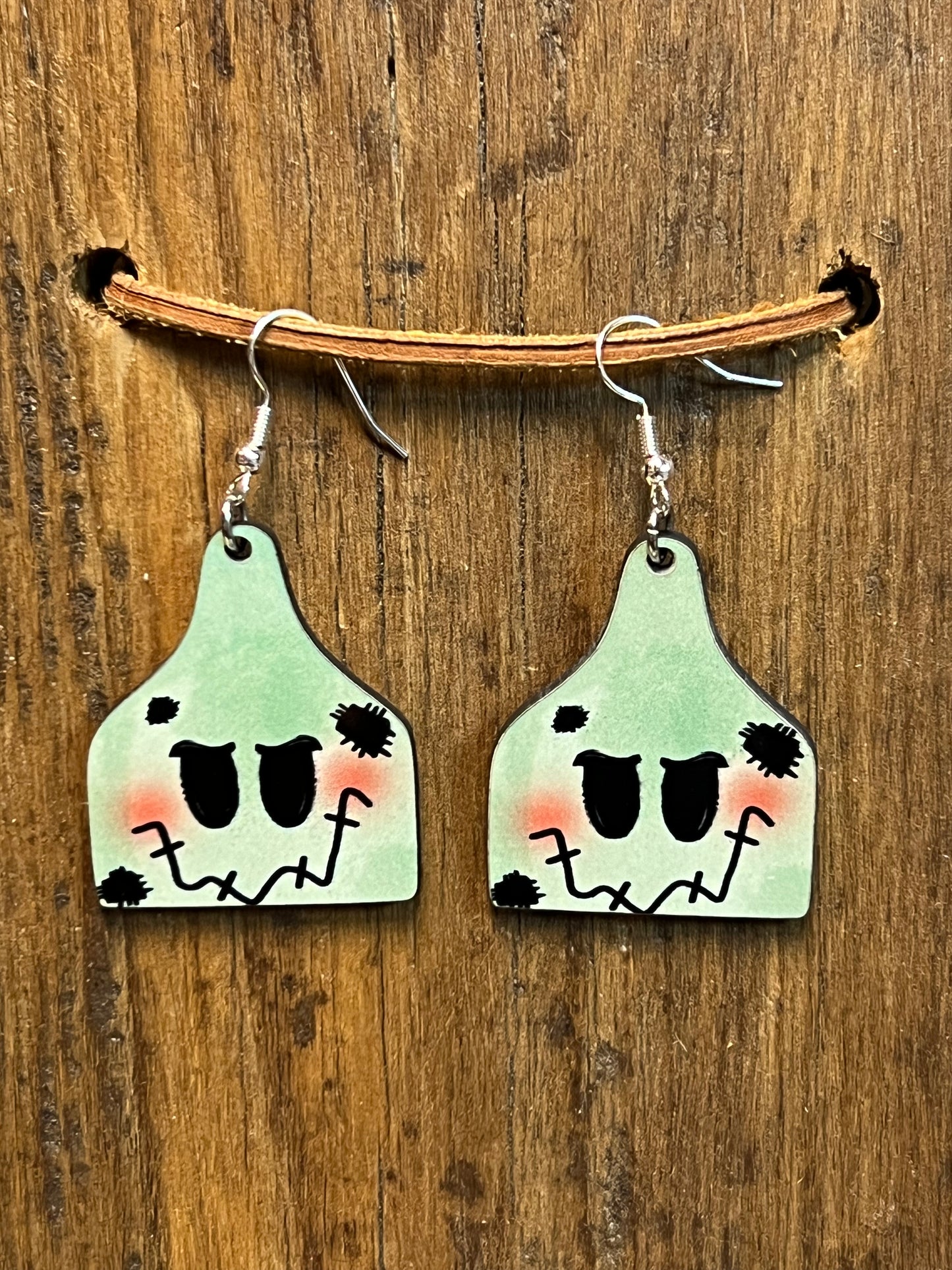 Frankenstein Halloween Wood Ear Tag Earrings