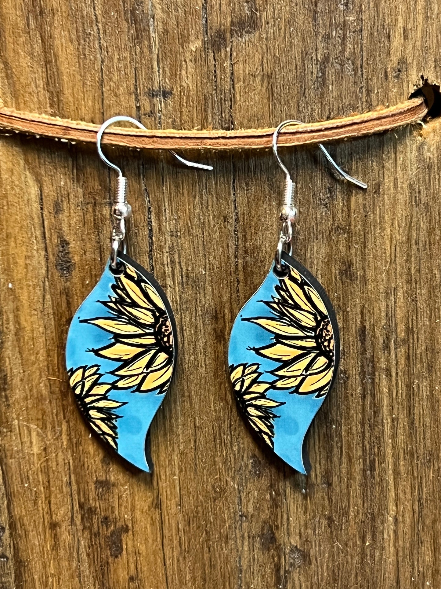 Swirl Sunflower Wood Earrings