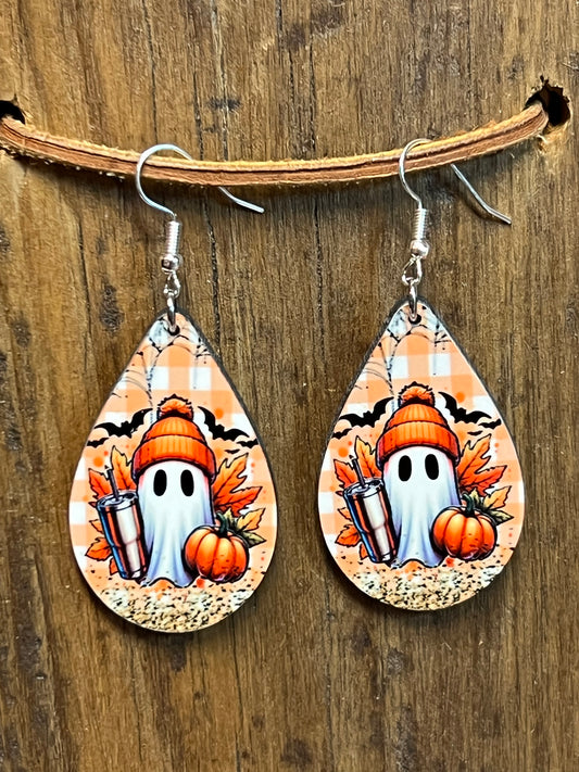 Boujee Ghost Wood Halloween Earrings