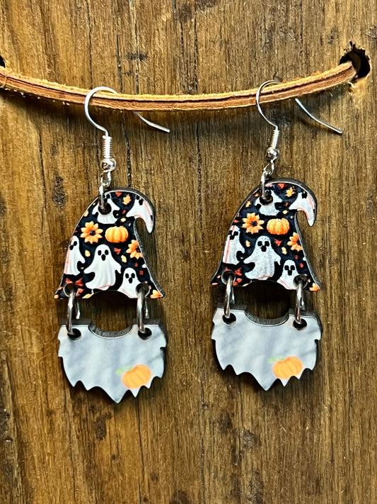 Gnome Halloween Wood Earrings