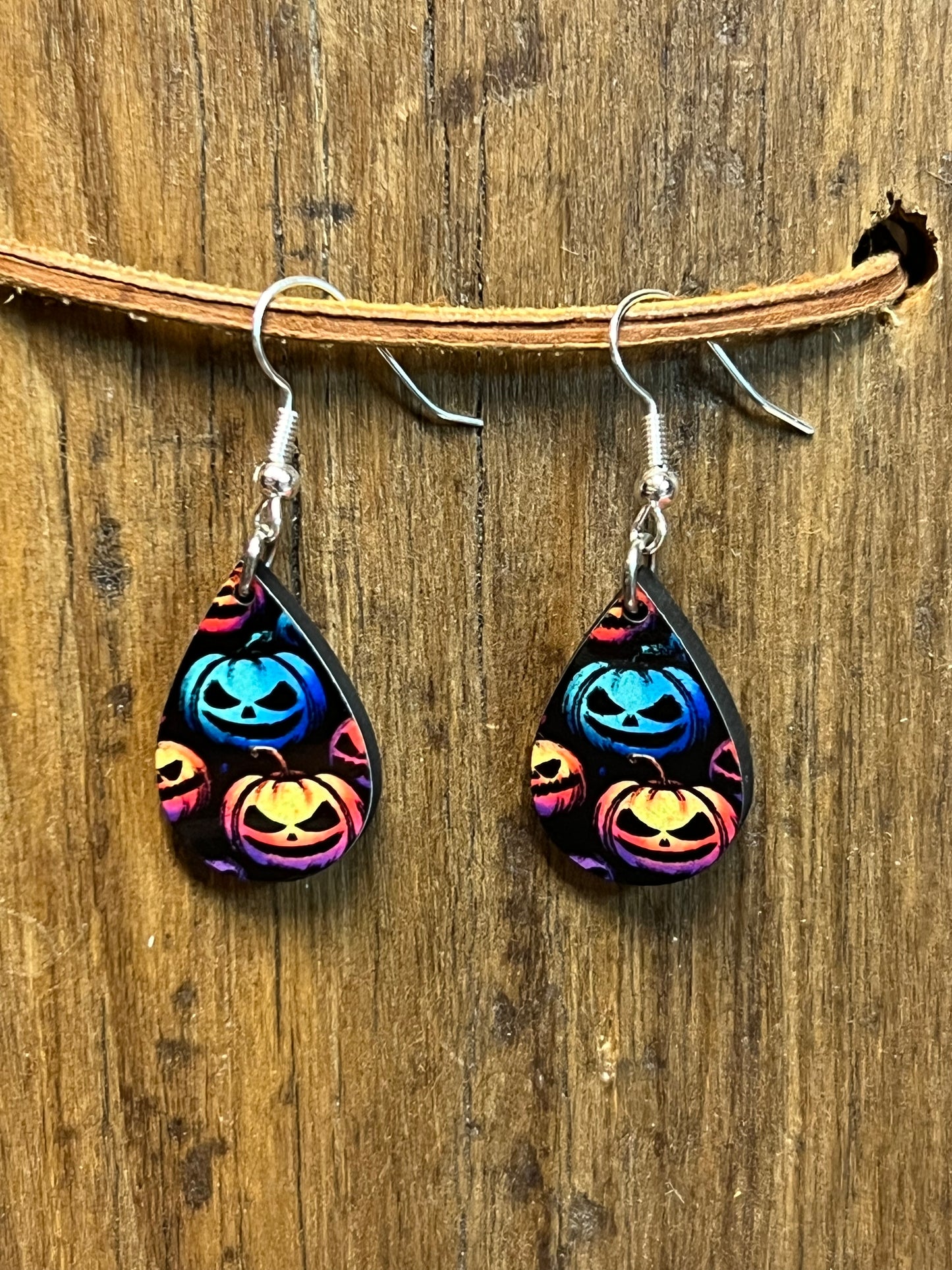 Mini  Neon Pumpkin Wood Earrings