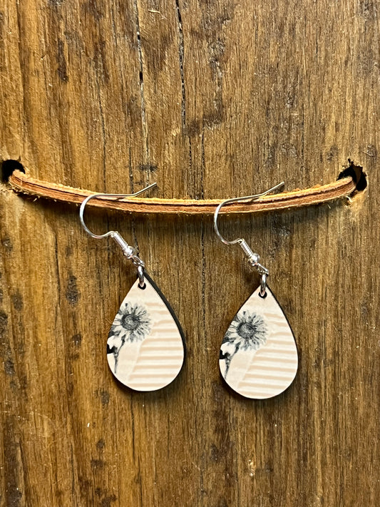 Mini Neutral Tones Flower Wood Earrings