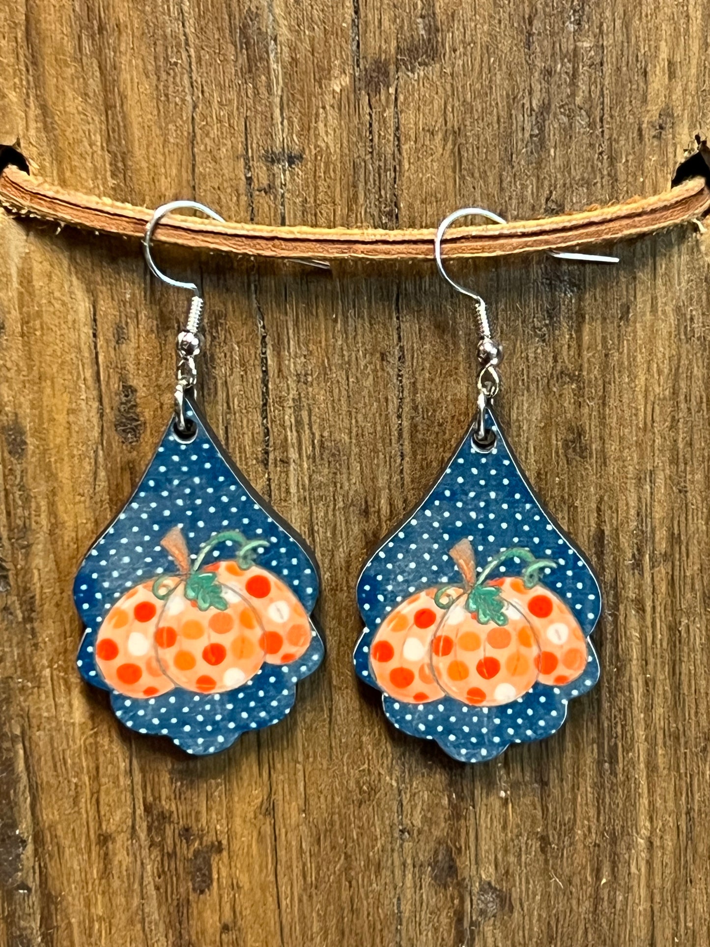 Fall Pumpkin Wood Scallop Earrings