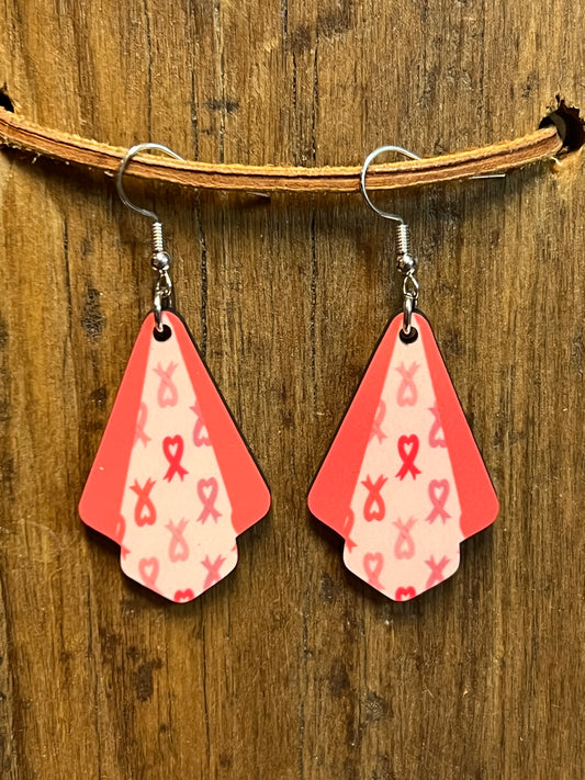 Pink Ribbon Wood Earrings