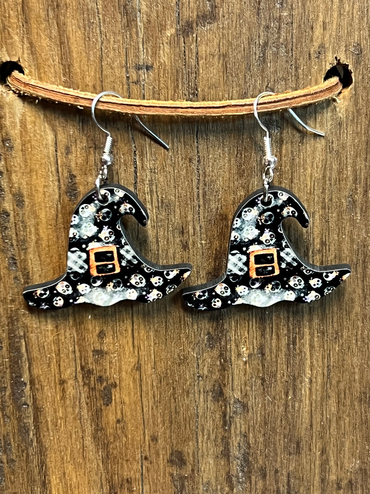 Halloween Witch Hat Wood Earrings