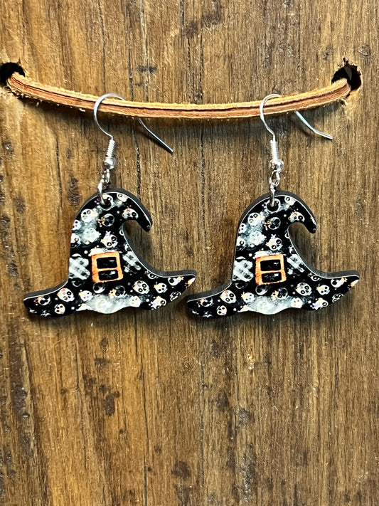 Halloween Witch Hat Wood Earrings