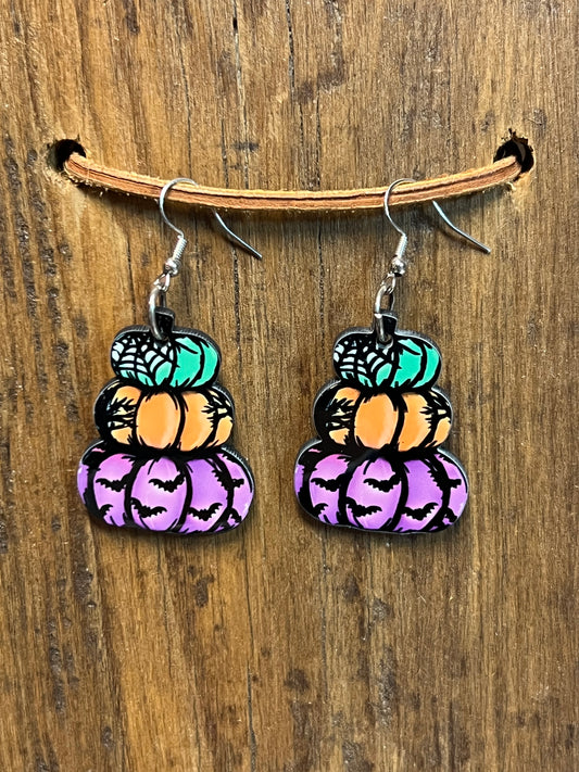 Tiered Spooky Pumpkin Wood Earrings