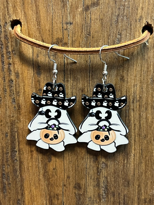 Ghost Cowboy Wood Earrings